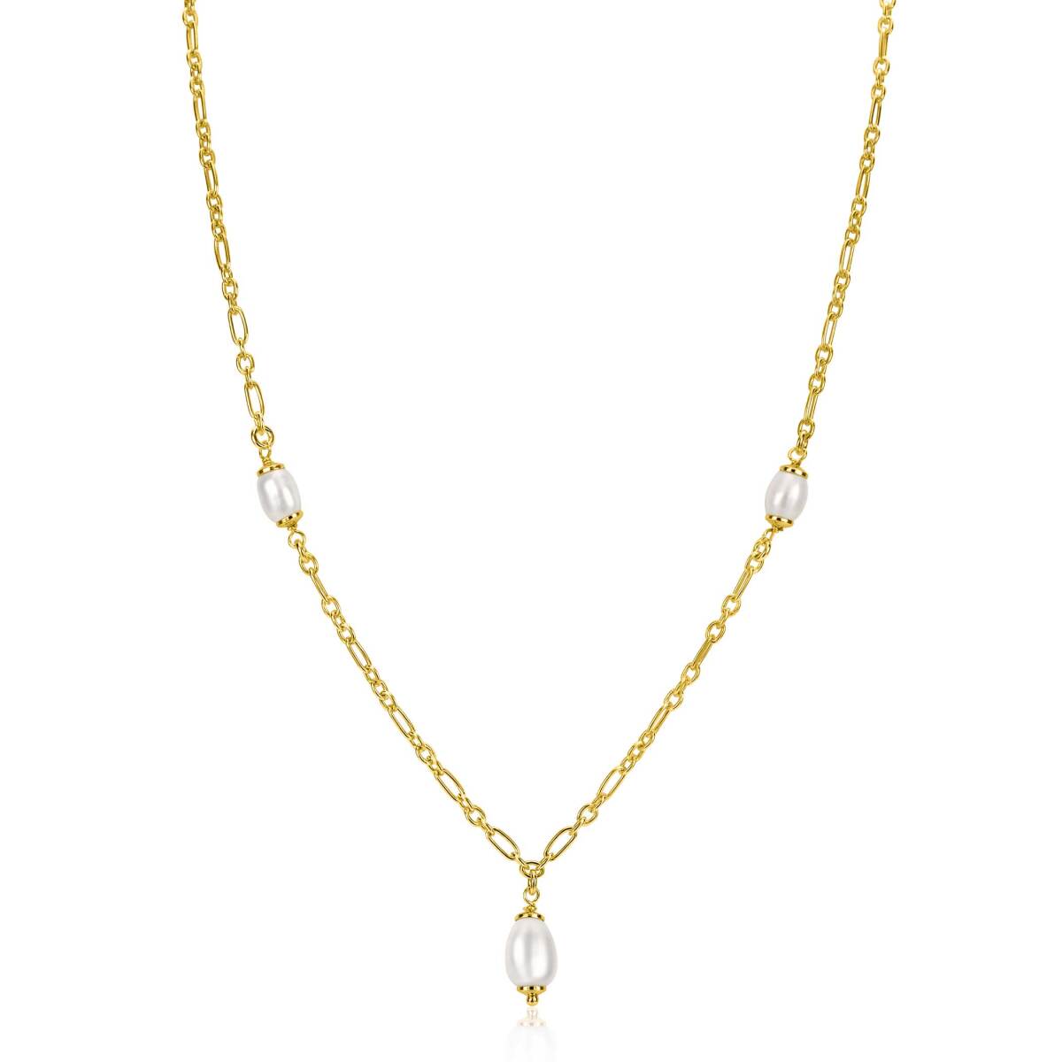 Zinzi ZIC2588 gold plated damesketting met witte zoetwaterparels - Lengte 40-45 cm