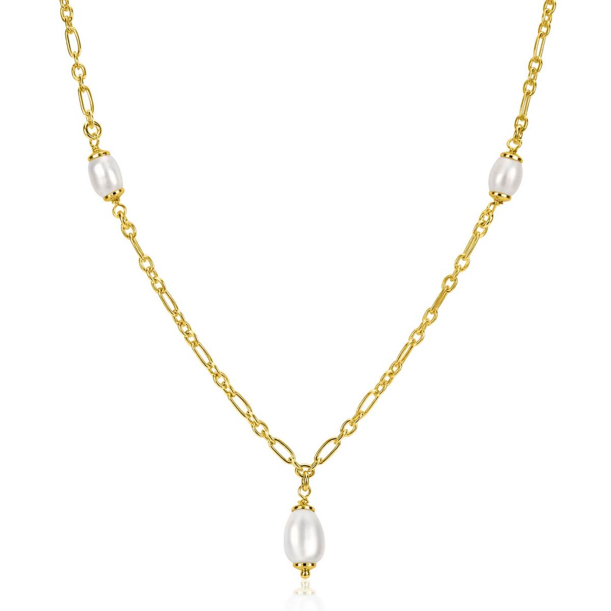 Zinzi ZIC2588 gold plated damesketting met witte zoetwaterparels - Lengte 40-45 cm