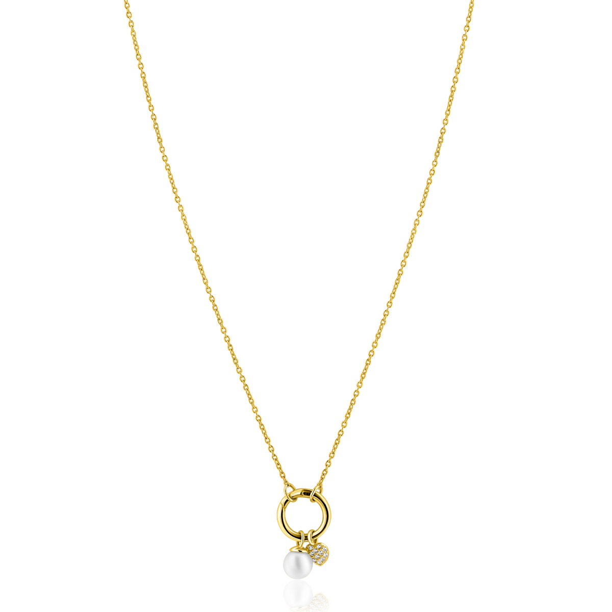 Zinzi Liekes Favorieten ZIC2738 gold plated ketting hart en parel 10 mm - Lengte 42-45 cm