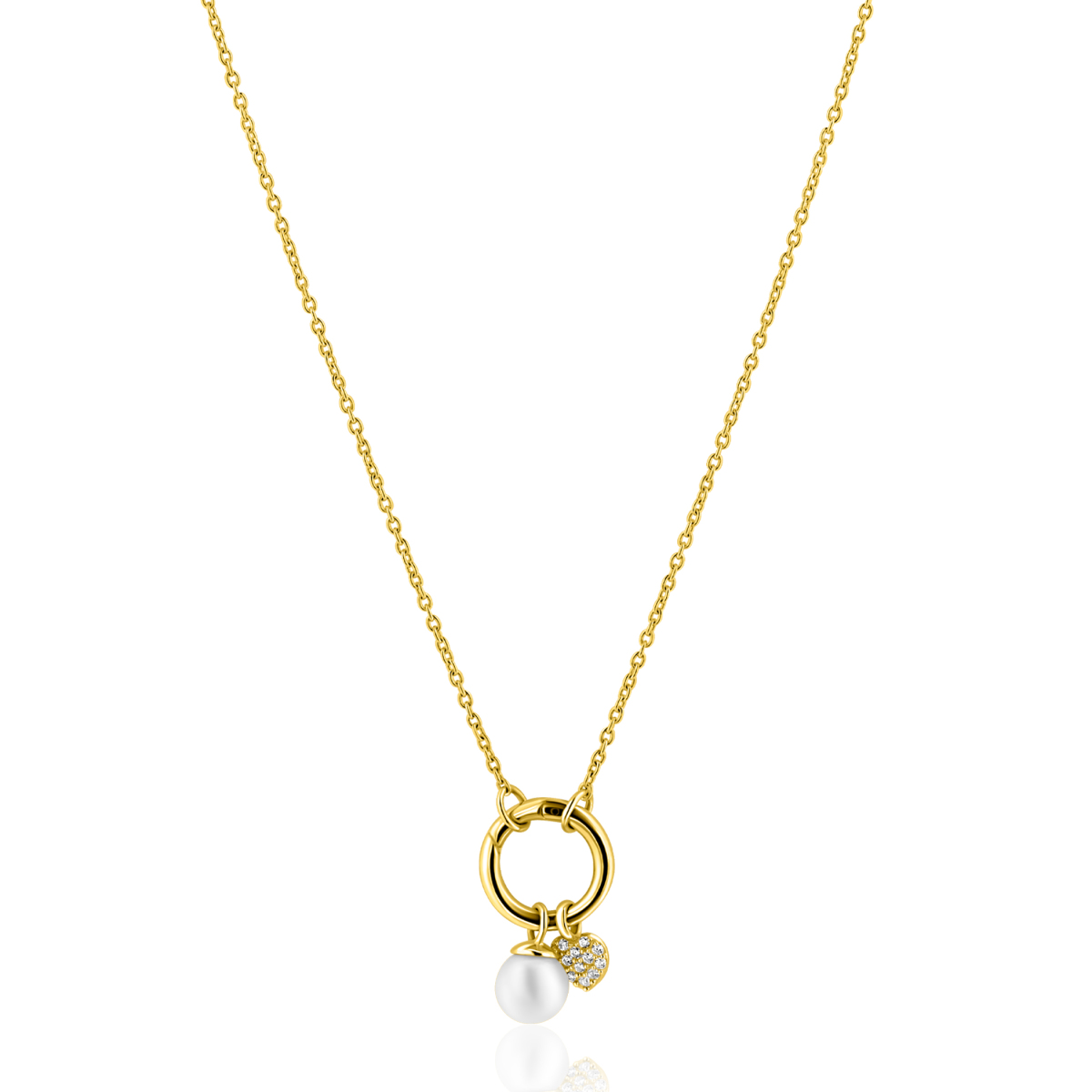 Zinzi Liekes Favorieten ZIC2738 gold plated ketting hart en parel 10 mm - Lengte 42-45 cm