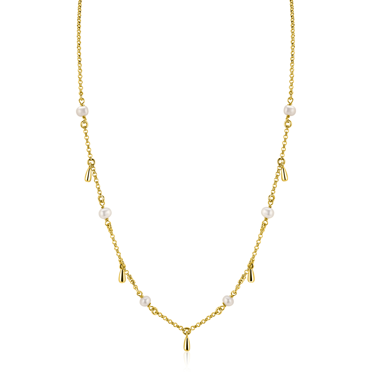 Zinzi Fatima's Favorieten ZIC2753 goudkleurige ketting met parels 9 mm breed - Lengte 42-45 cm