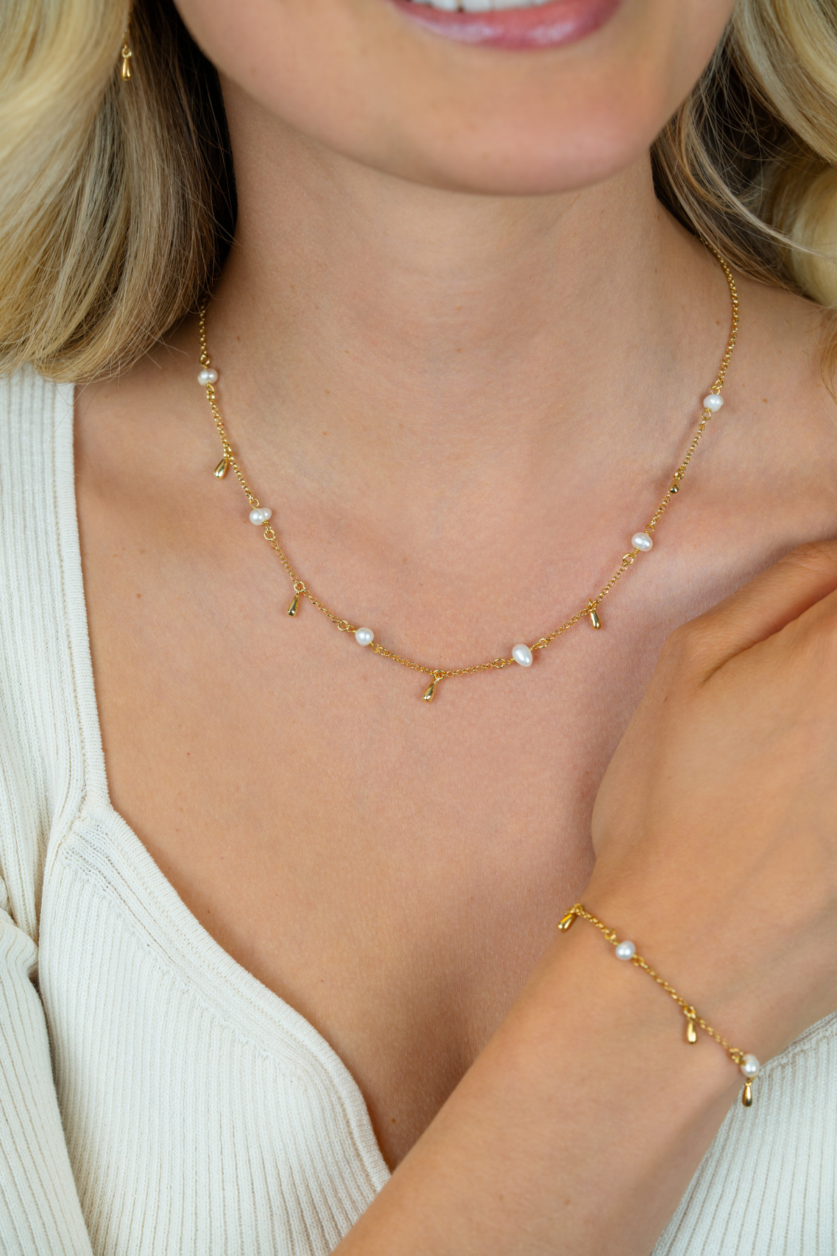 Zinzi Fatima's Favorieten ZIC2753 goudkleurige ketting met parels 9 mm breed - Lengte 42-45 cm