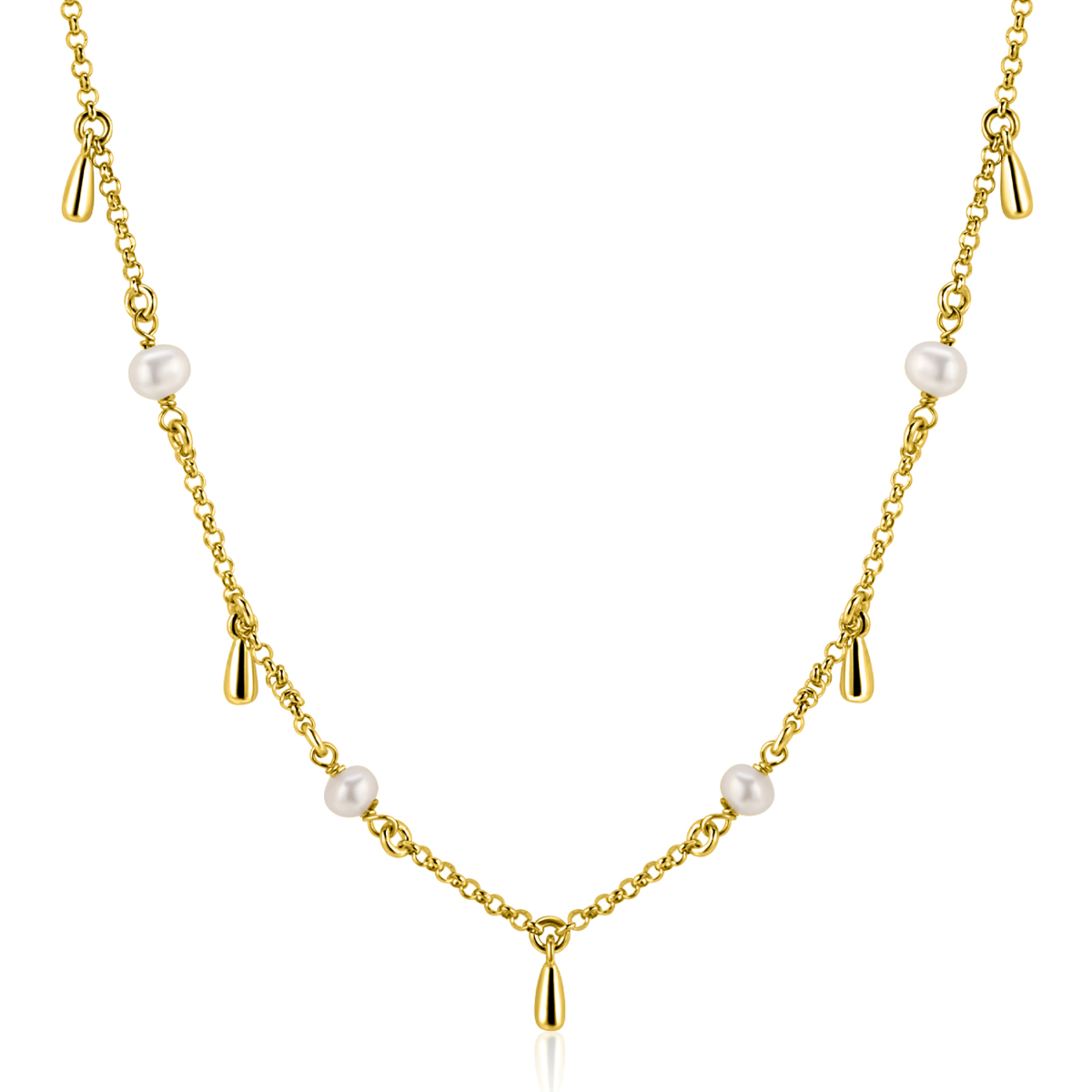 Zinzi Fatima's Favorieten ZIC2753 goudkleurige ketting met parels 9 mm breed - Lengte 42-45 cm