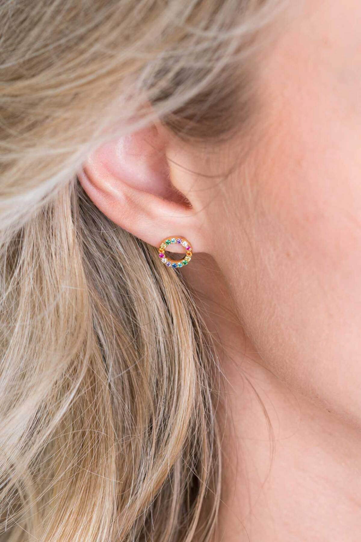 Zinzi ZIO2170 gold plated oorknopjes met multicolor zirkonia - Diameter 8 mm