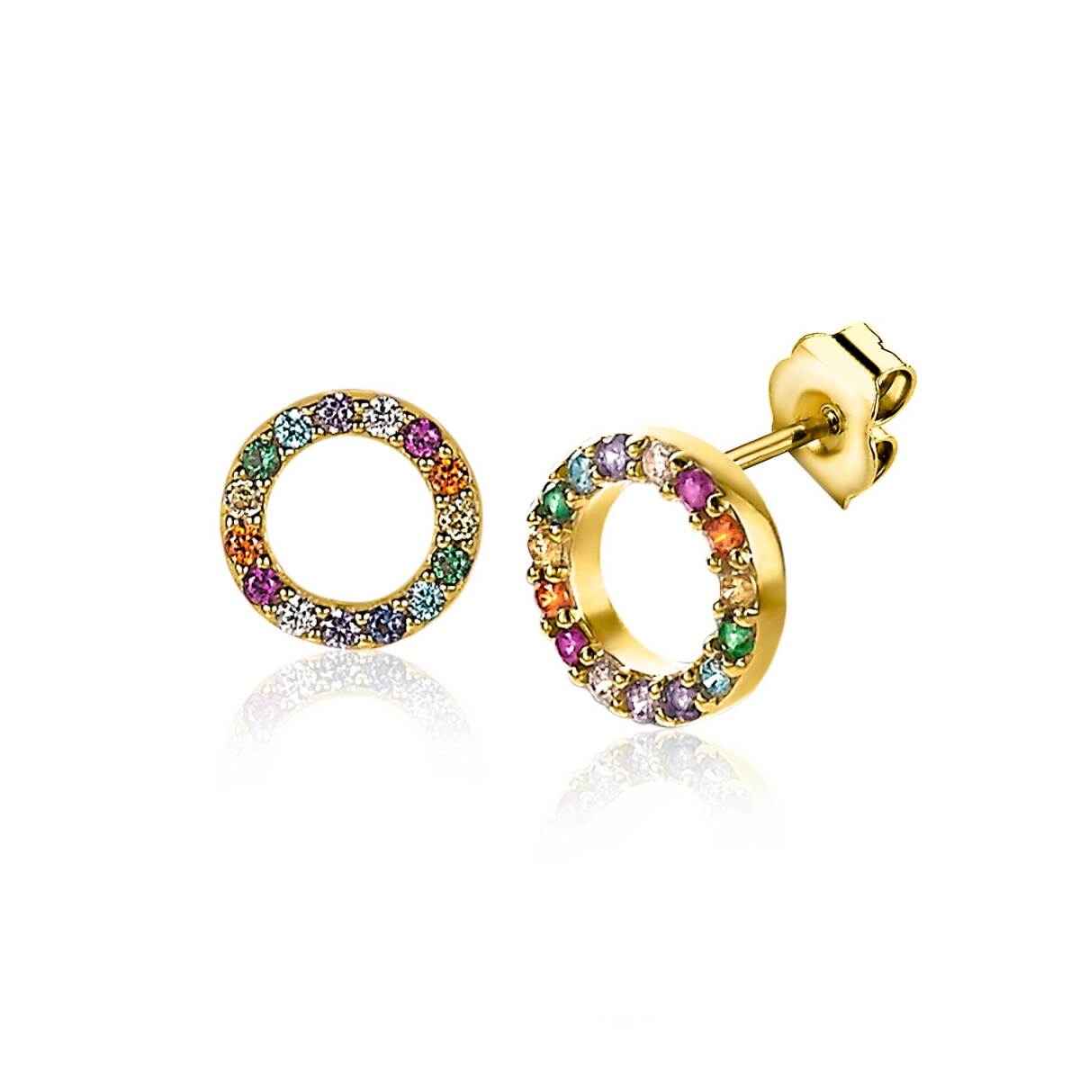 Zinzi ZIO2170 gold plated oorknopjes met multicolor zirkonia - Diameter 8 mm